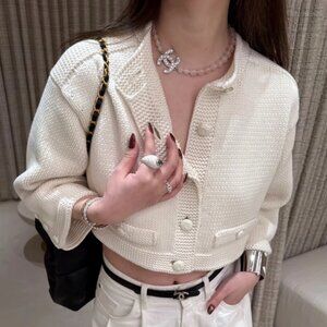 Chanel  White Short Cardigan Sweater Size 36